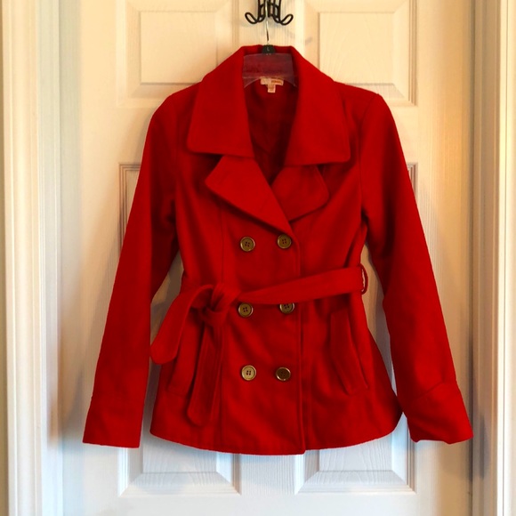 BONGO Jackets & Blazers - GUC Bongo Red Button Front Coat with Tie pockets S